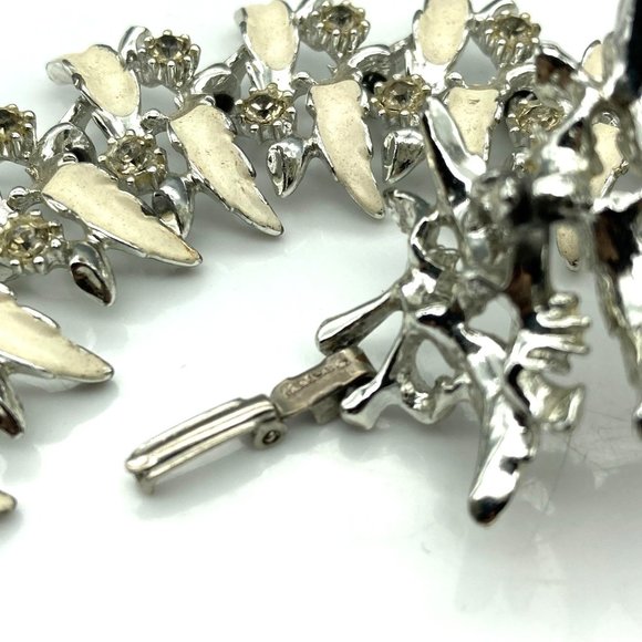 Vintage Park Lane White Enamel and Crystal Bracelet, MCM Abstract Floral - Picture 4 of 5